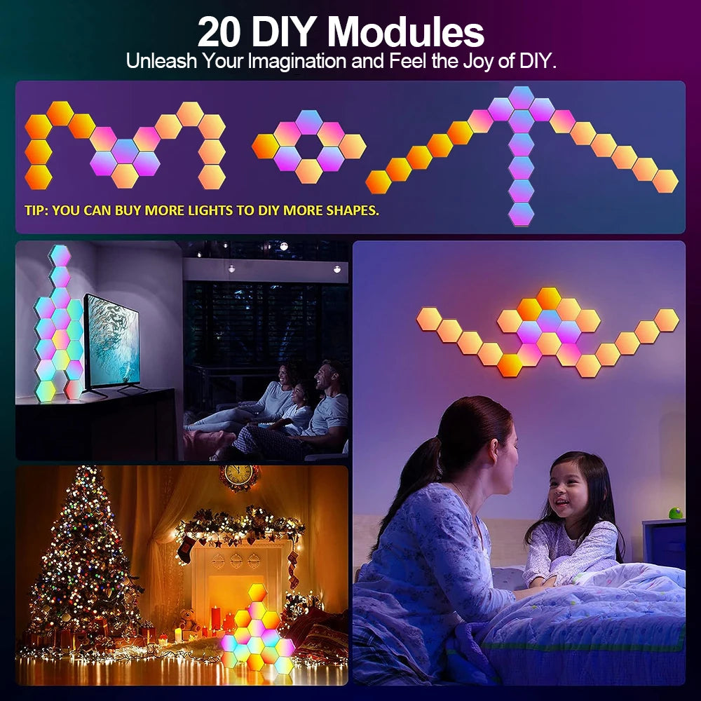 Hexagon Lights Wall RGB Panel Smart APP Music Sync Light Bedroom.