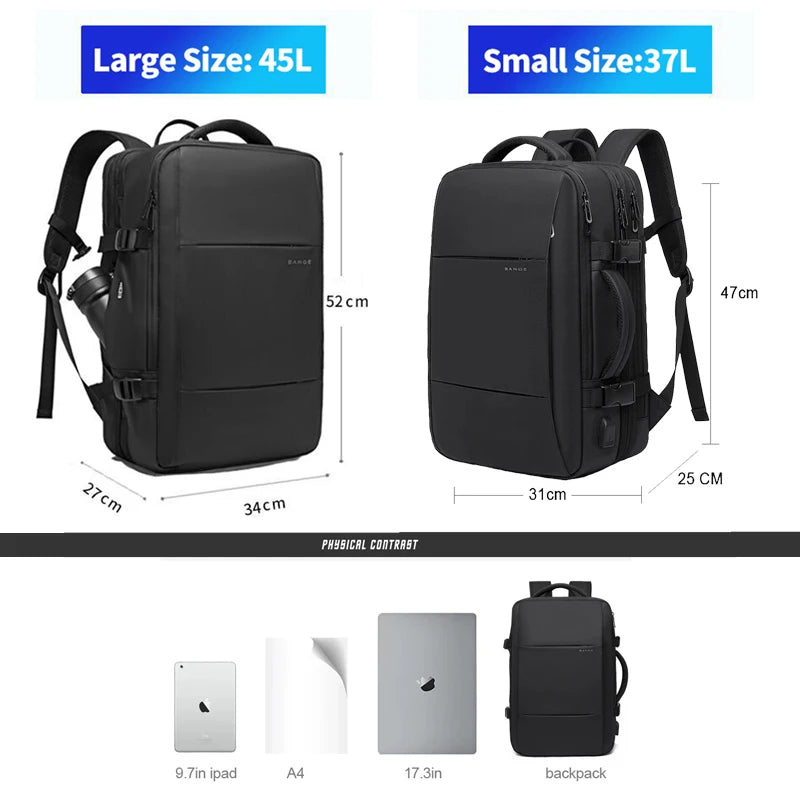 BANGE Travel Backpack Men Business Backpack School Expandable USB Bag Large Capacity 17.3 Laptop Waterproof.