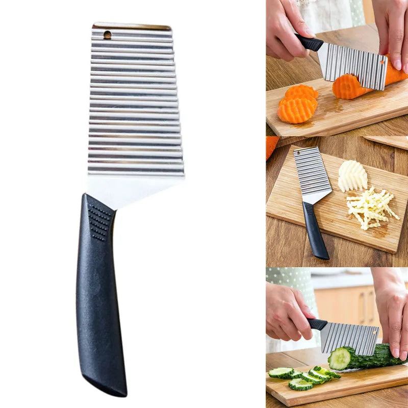 Stainless Steel Potato Chip Slicer Dough Vegetable Fruit Crinkle Wavy Slicer Knife Potato Cutter Chopper French Fry Maker Tool