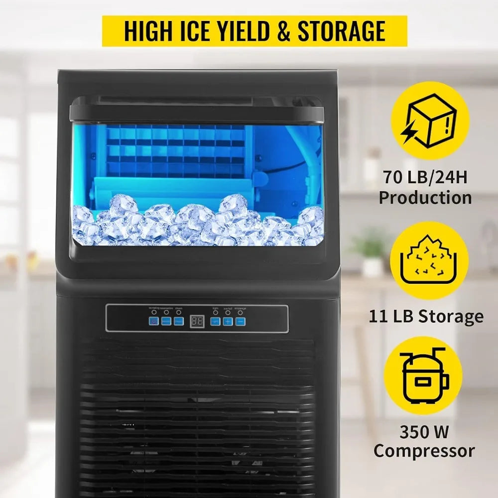 Countertop Ice Maker 70LB/24H, 350W Automatic with 11LB Storage, 36Pcs per Tray, Auto Operation.