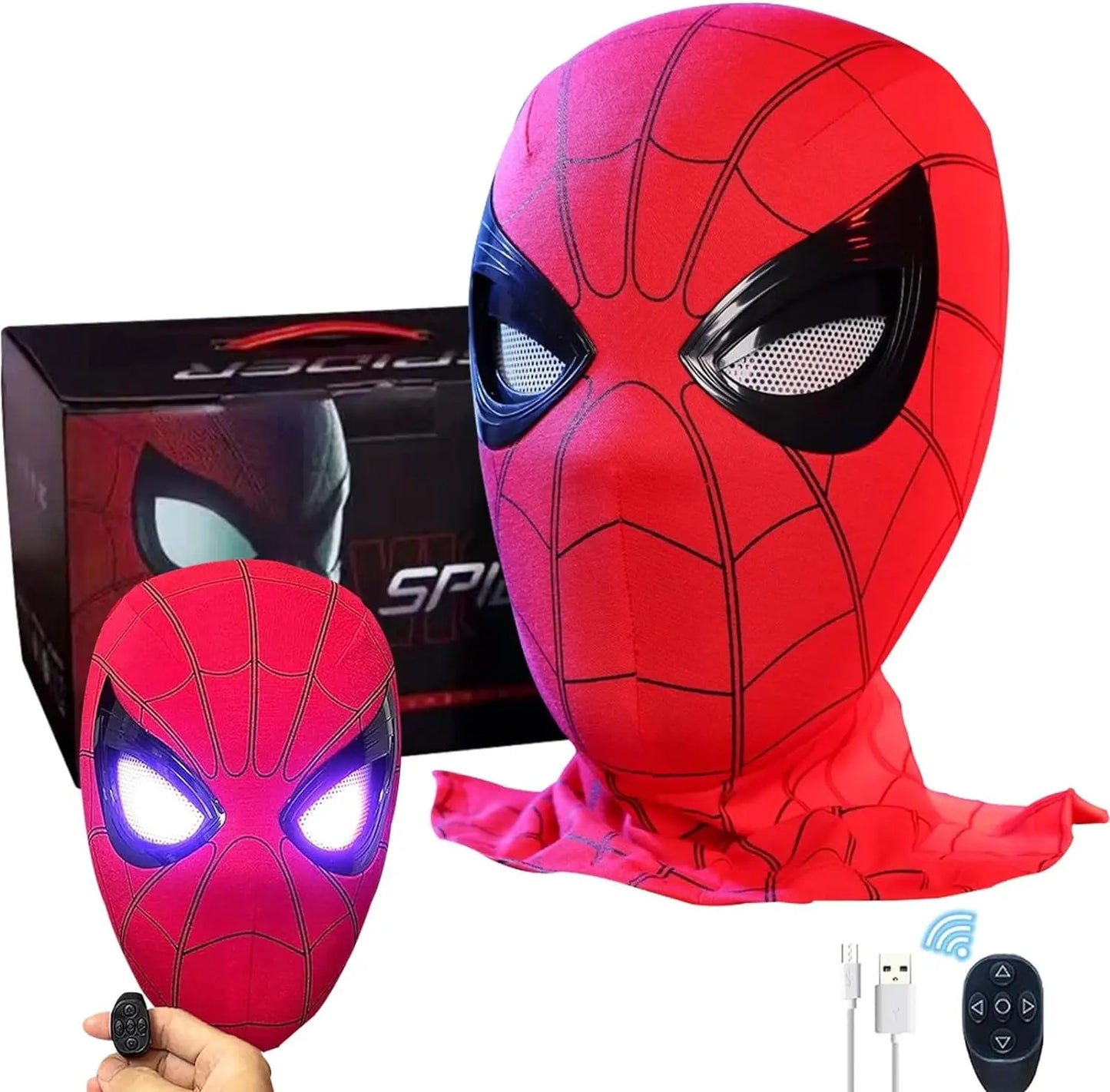 Spiderman Mask Eyes Movable Remote Control Peter Parker Spiderman toys children  Halloween Cosplay Costume Mask Christmas Gifts