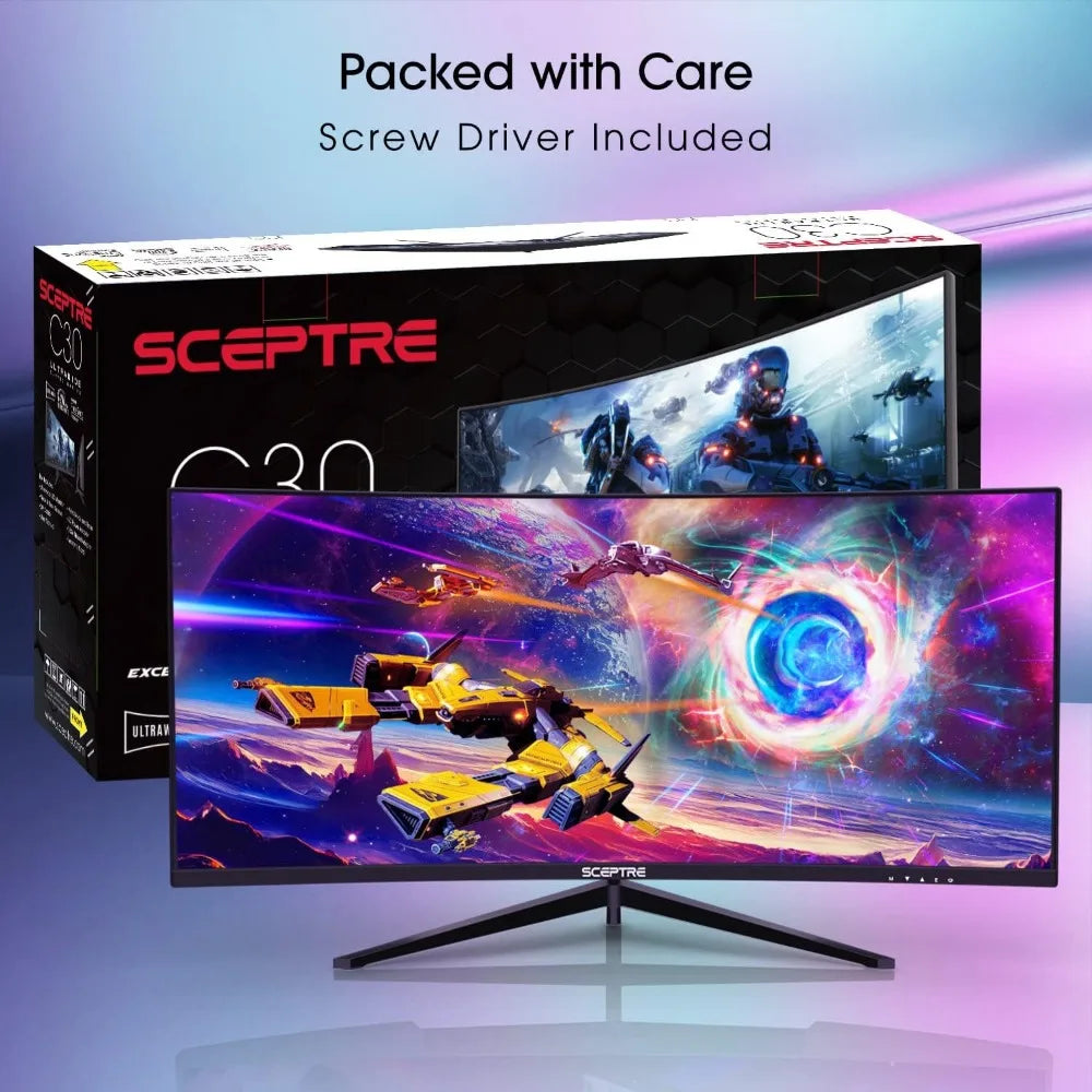 30-inch Curved Gaming Monitor 21:9 2560x1080 Ultra Wide/ Slim HDMI DisplayPort up to 200Hz Build-in Speakers, Metal Black