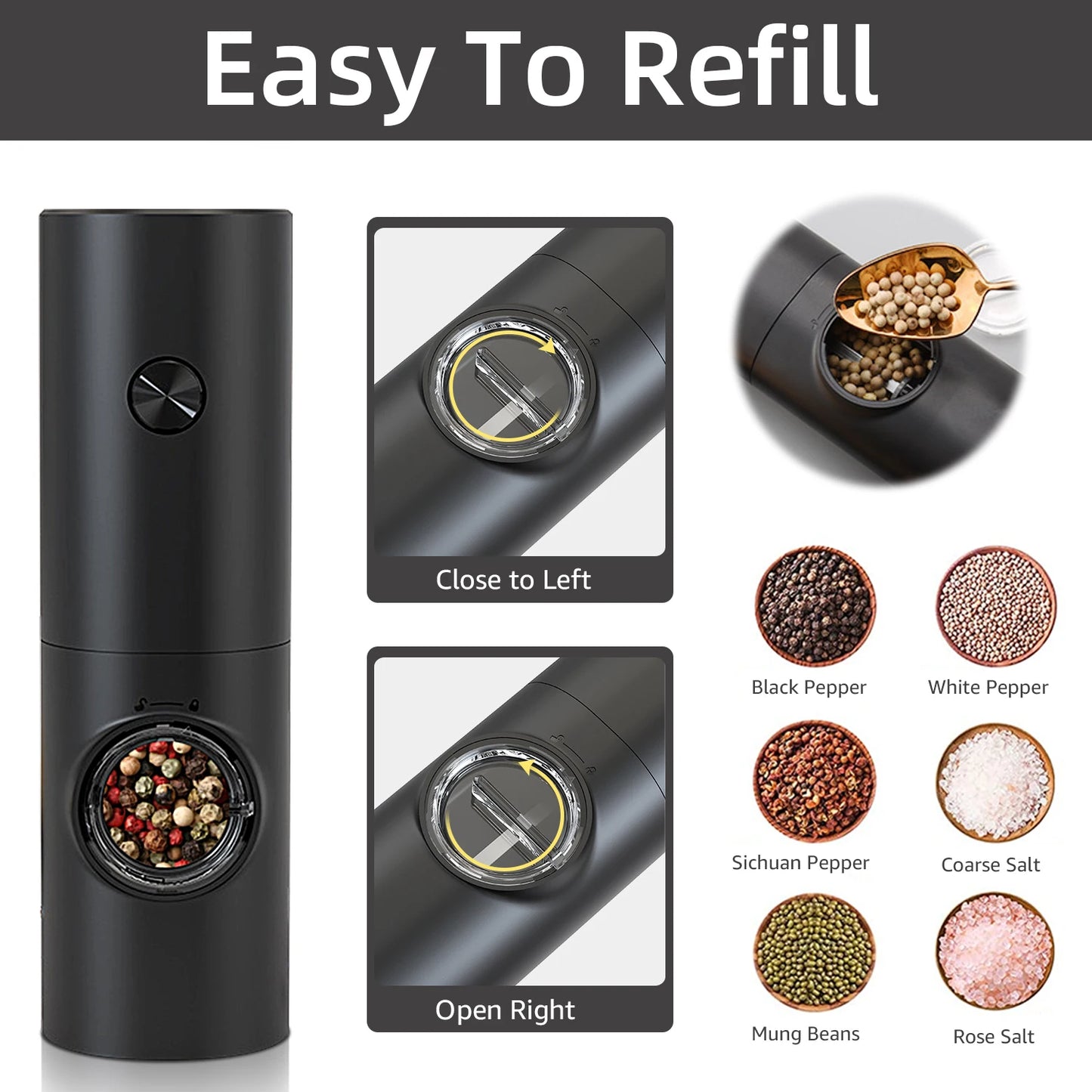 Electric Pepper Spice Grinder Automatic Salt Grinder Pepper Shaker Mill for Spice Gravity With Led Light Adjustable Coarseness