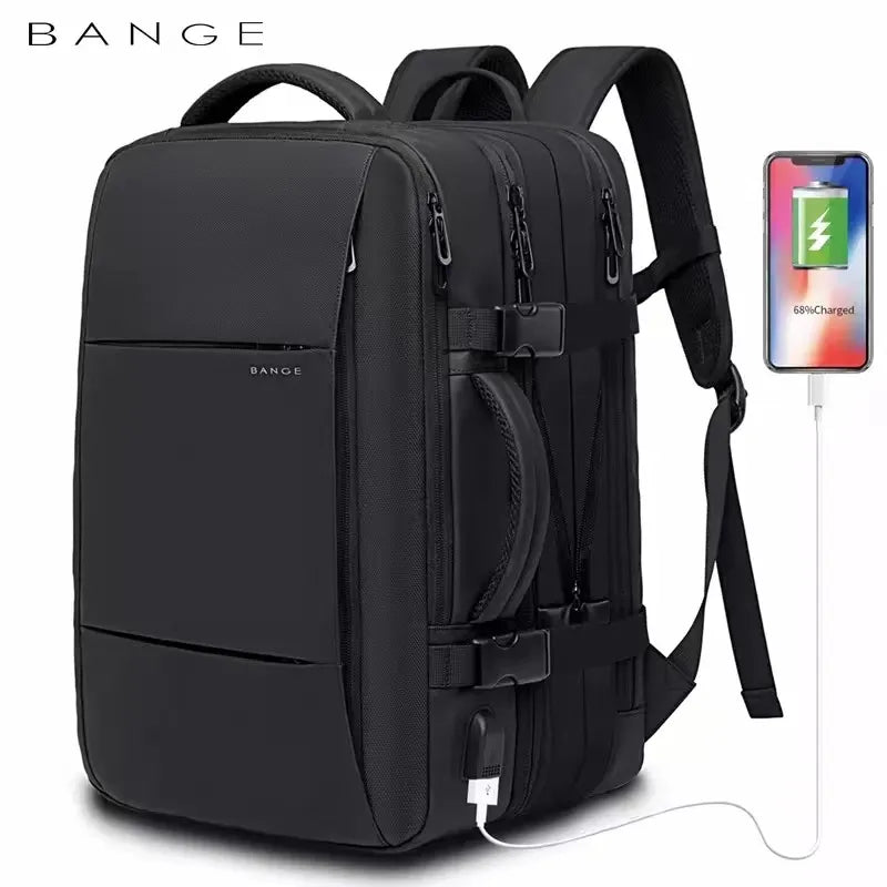 BANGE Travel Backpack Men Business Backpack School Expandable USB Bag Large Capacity 17.3 Laptop Waterproof.