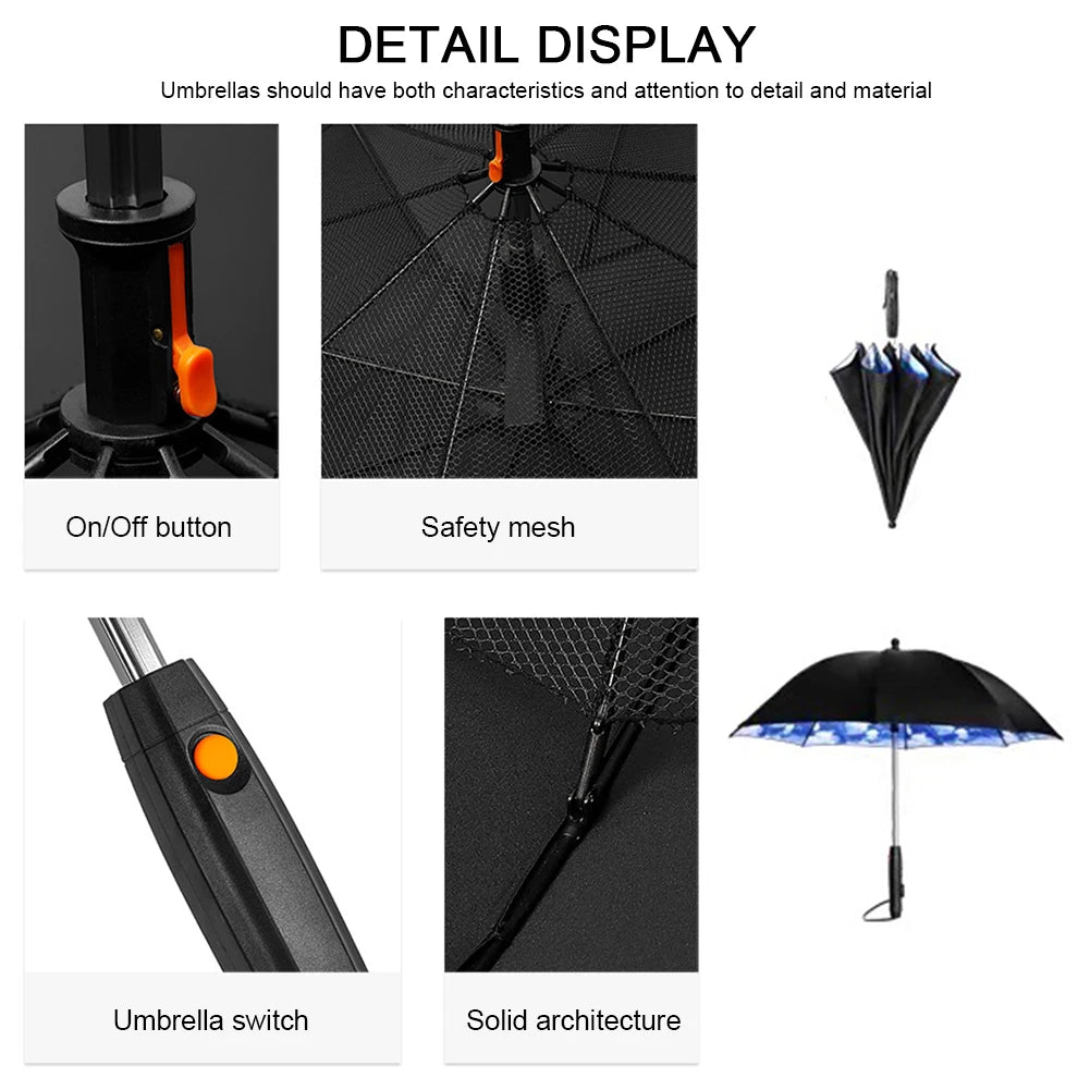 3 in 1 Umbrella with Fan Portable Misting Fan Umbrella Battery Power