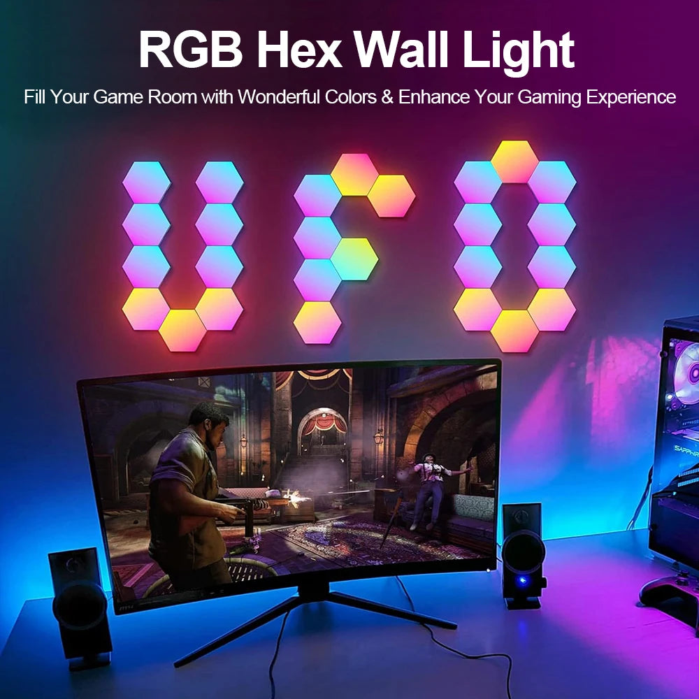 Hexagon Lights Wall RGB Panel Smart APP Music Sync Light Bedroom.