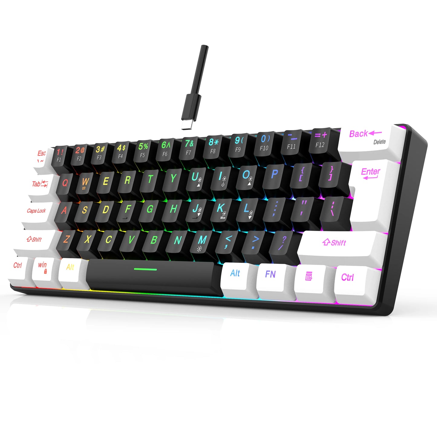 60% wired gaming keyboard, RGB backlight ultra compact mini keyboard, waterproof small compact 61 key keyboard for pc/Mac gamers