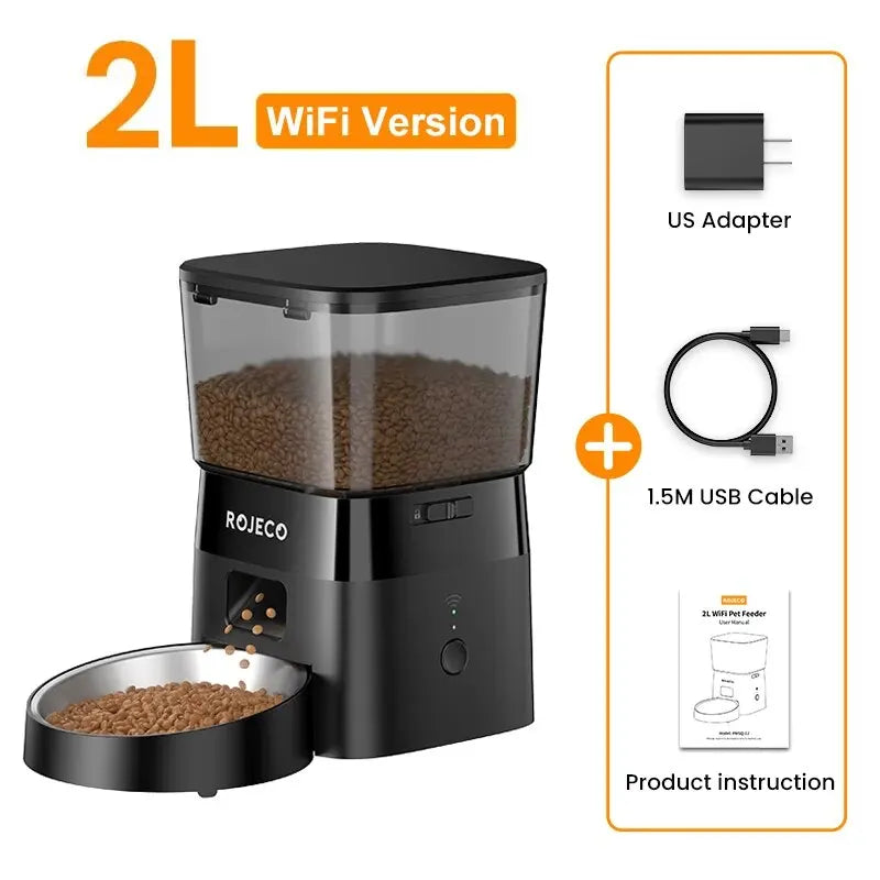 ROJECO 2L Automatic Cat Feeder WIFI Smart Pet Food Dispenser For Dry Food Dogs Kibble Dispenser With Remote Control Accessories