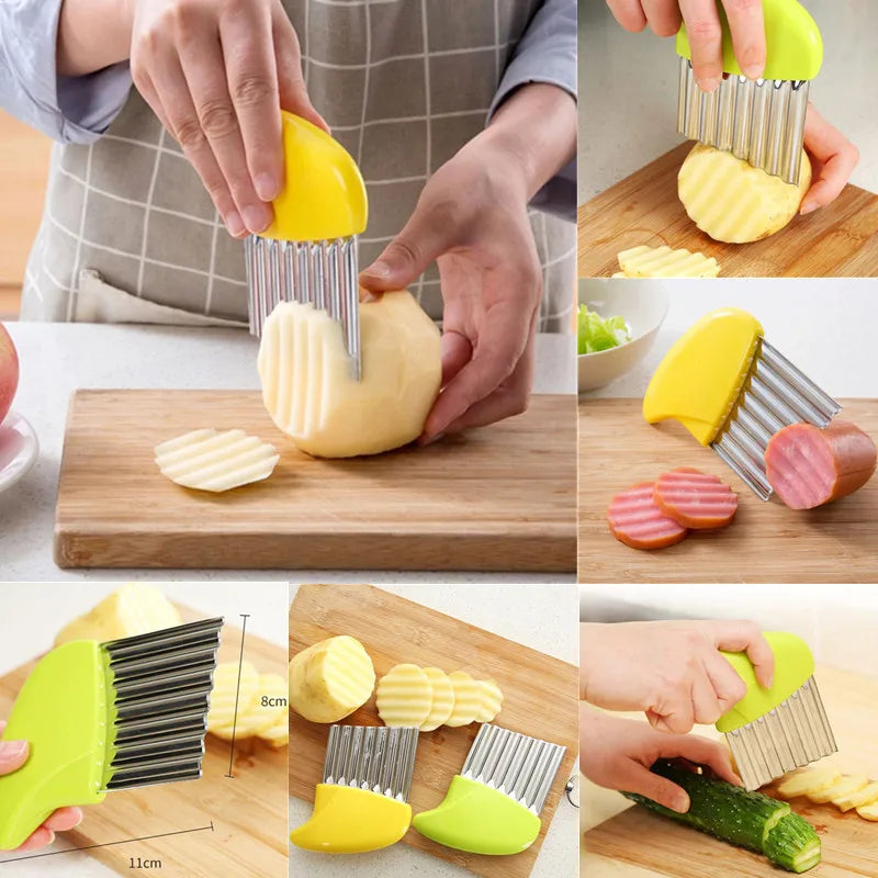 Stainless Steel Potato Chip Slicer Dough Vegetable Fruit Crinkle Wavy Slicer Knife Potato Cutter Chopper French Fry Maker Tool