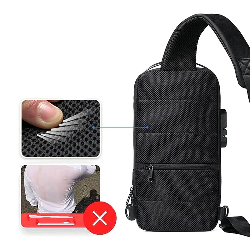 Men'S Usb Crossbody Bag Anti-Theft Shoulder Bags Waterproof Oxford Waist Bag Multifunction Short.