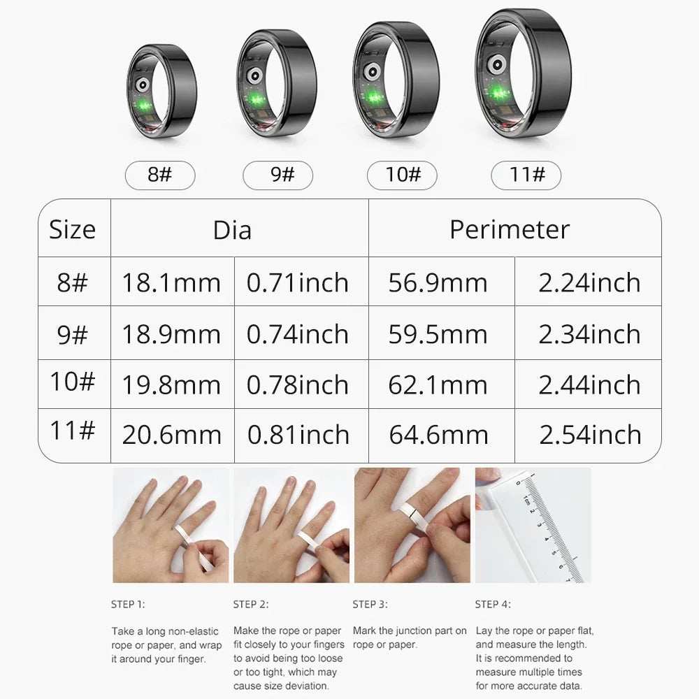 Zordai 2024 R02 Smart Ring For XIAOMI Titanium Steel, Health Monitoring, IP68 Waterproof, For Android IOS Men.
Sizes 8-11