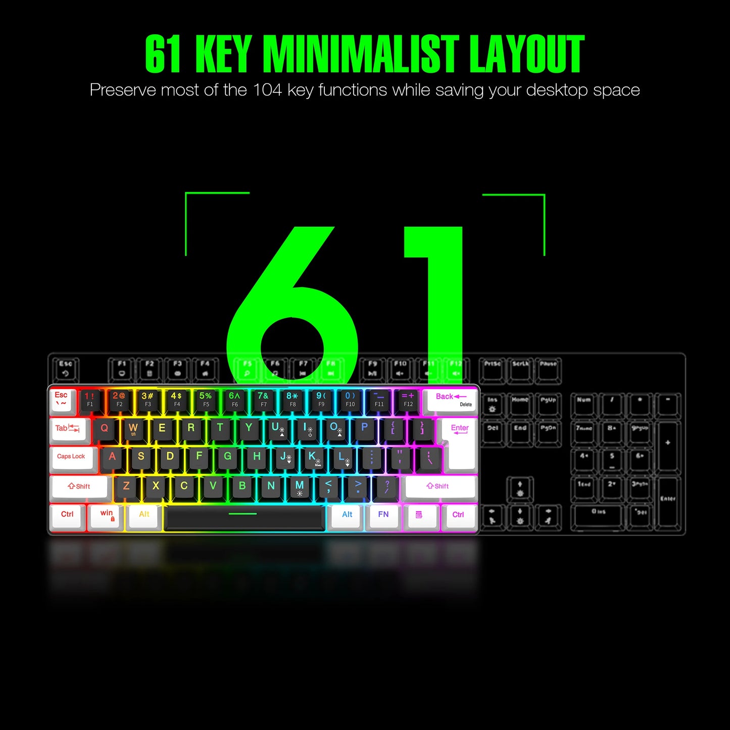 60% wired gaming keyboard, RGB backlight ultra compact mini keyboard, waterproof small compact 61 key keyboard for pc/Mac gamers