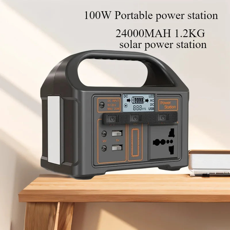 100W Portable Power Station 220V/110V Solar Generator Outdoor Emergency Mobile Power Bank 24000mAh LiFePO4 For Camping outdoor