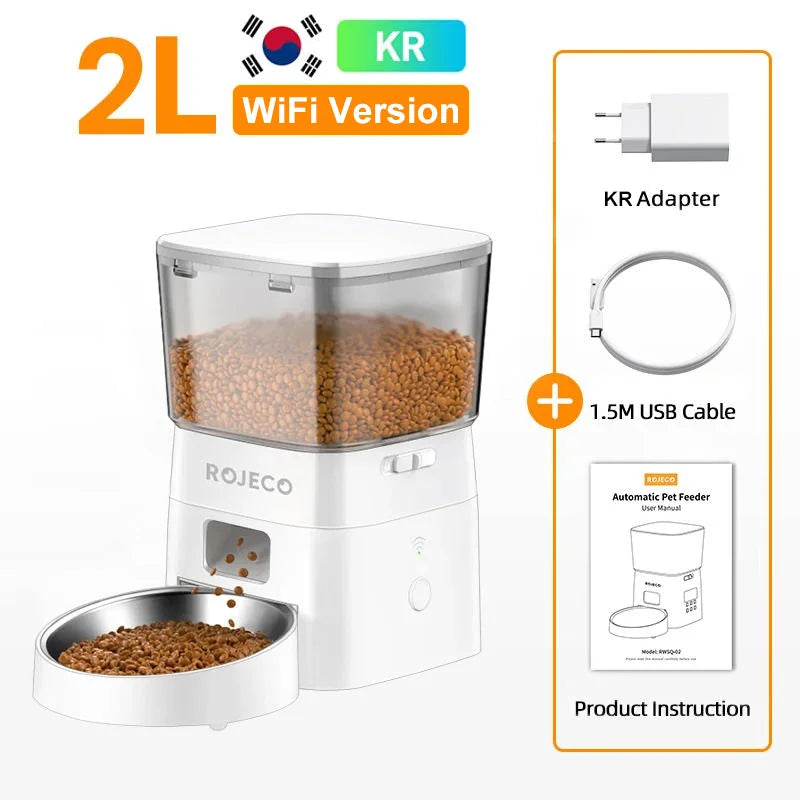 ROJECO 2L Automatic Cat Feeder WIFI Smart Pet Food Dispenser For Dry Food Dogs Kibble Dispenser With Remote Control Accessories