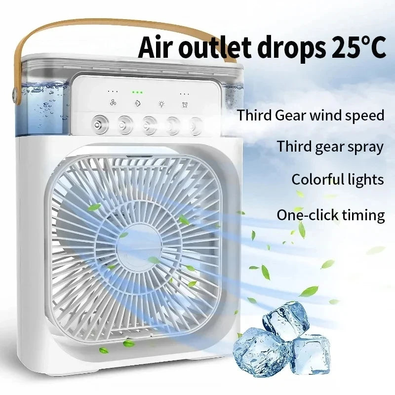 3 In 1 Fan Air Conditioner Household Small Air Cooler LED Night Light Portable Humidifier Water Mist Adjustment Fan Office Home