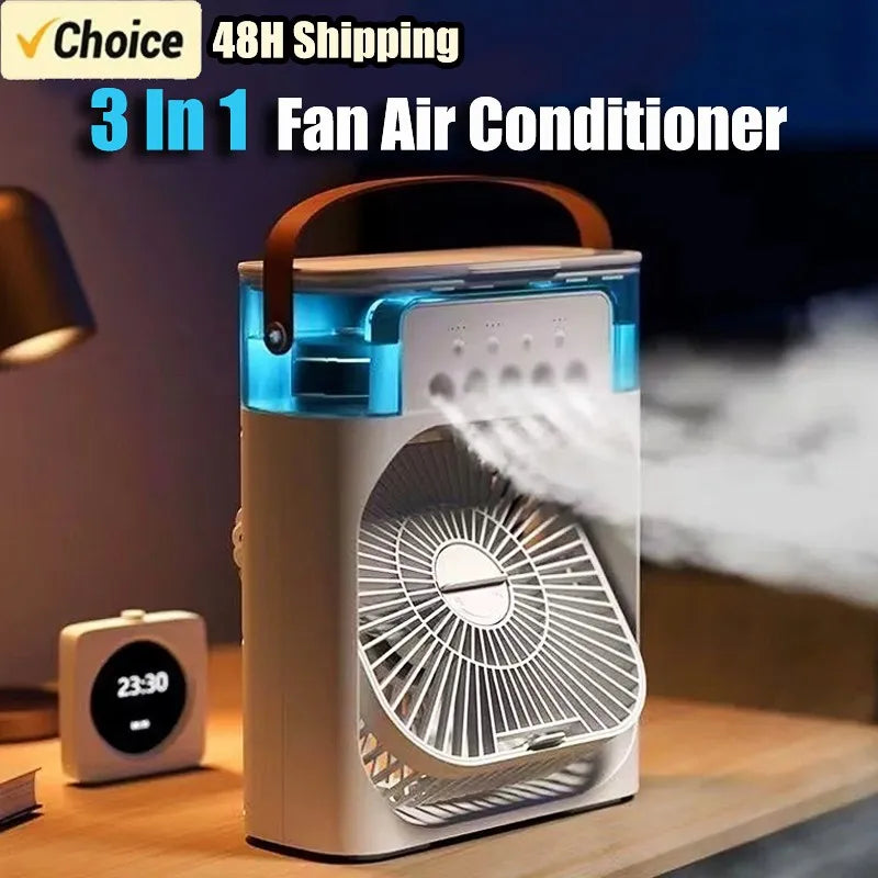 3 In 1 Fan Air Conditioner Household Small Air Cooler LED Night Light Portable Humidifier Water Mist Adjustment Fan Office Home