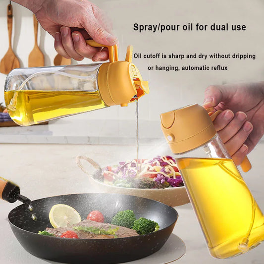 600mL Oil Empty Bottle 2in1 Sprayer & Pourer Plastic Oil Container Kitchen Cooking Oil Dispenser Vaporizer Cruet for Camping BBQ