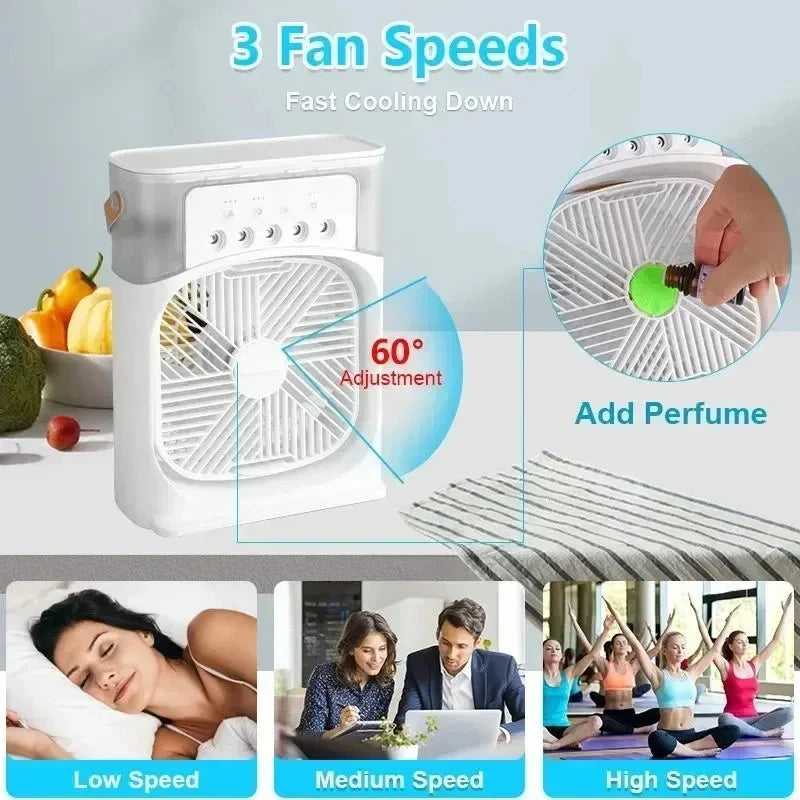 3 In 1 Fan Air Conditioner Household Small Air Cooler LED Night Light Portable Humidifier Water Mist Adjustment Fan Office Home