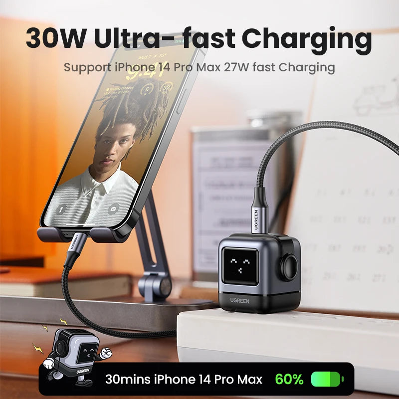 【US Plug】UGREEN 30W 65W GaN Charger Robot Design PD3.0 Fast Charger PPS for iPhone 15 14 Macbook Laptops Samsung XiaomiTablets