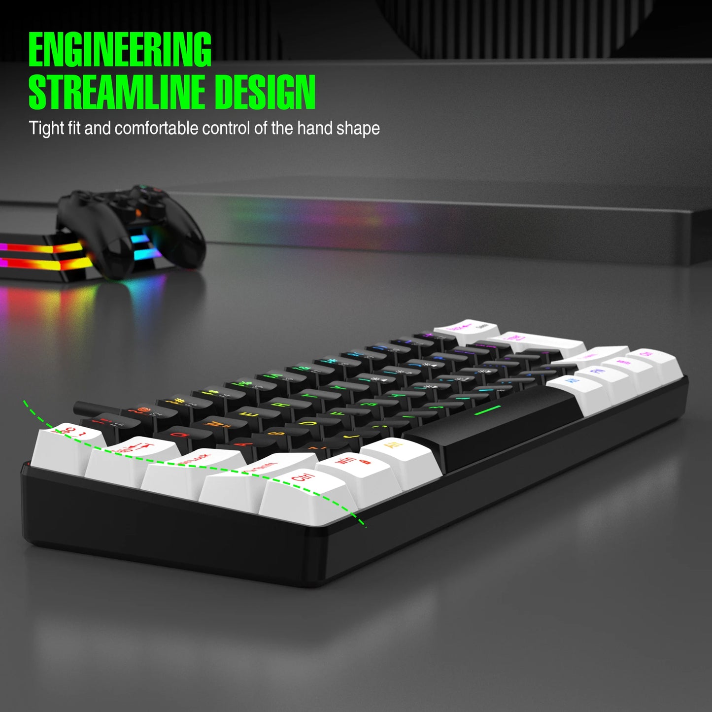 60% wired gaming keyboard, RGB backlight ultra compact mini keyboard, waterproof small compact 61 key keyboard for pc/Mac gamers