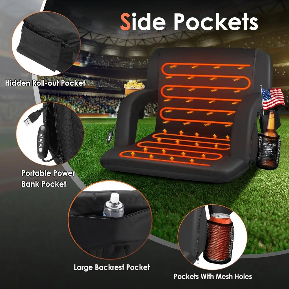 Heated Stadium Seats for Bleachers, Foldable Stadium Chair, USB 3 Levels of Heat, Outdoor Camping Chair