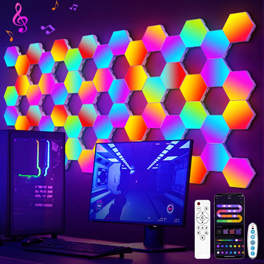 Hexagon Lights Wall RGB Panel Smart APP Music Sync Light Bedroom.