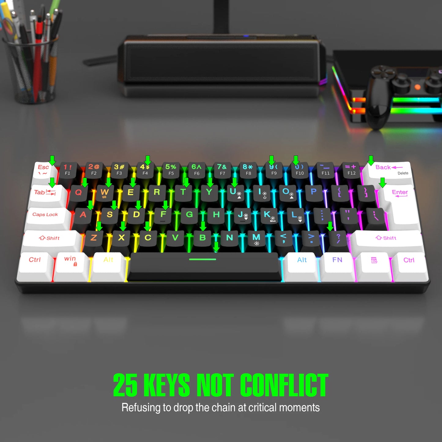 60% wired gaming keyboard, RGB backlight ultra compact mini keyboard, waterproof small compact 61 key keyboard for pc/Mac gamers